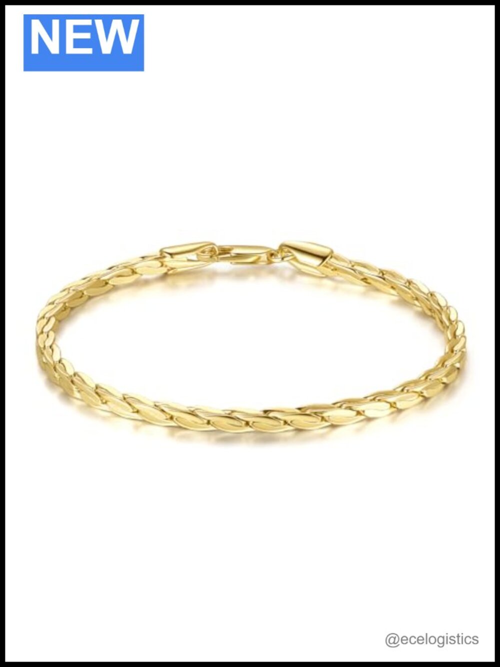 14k Gold Plated Braided Chain Bracelet Lobster Clasp 8in